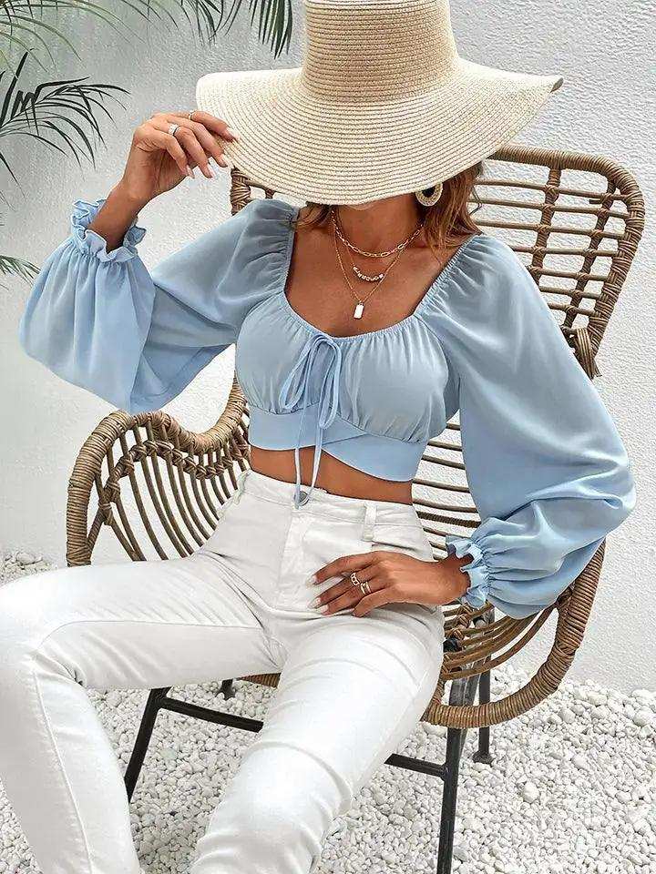 Raglan Sleeve Cropped Blouse - Trendsi - Flyclothing LLC