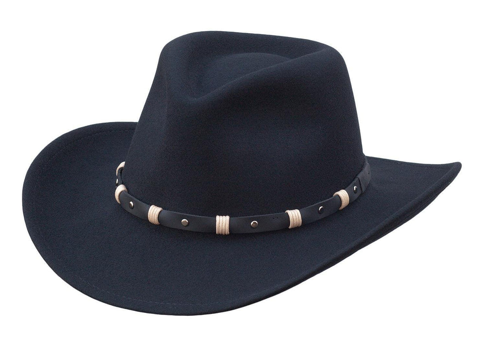 Black Creek Black 100 Percent Crushable Wool 3 1/4 Brim Leather Band Hat - Black Creek