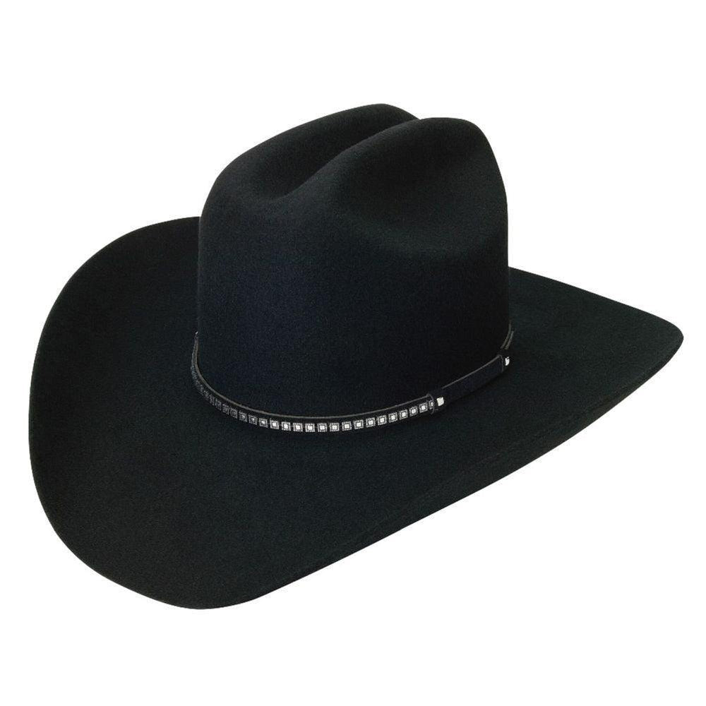 Silverado 100% Wool Felt Cattleman Crown 4 Brim Fancy Band Black - Silverado