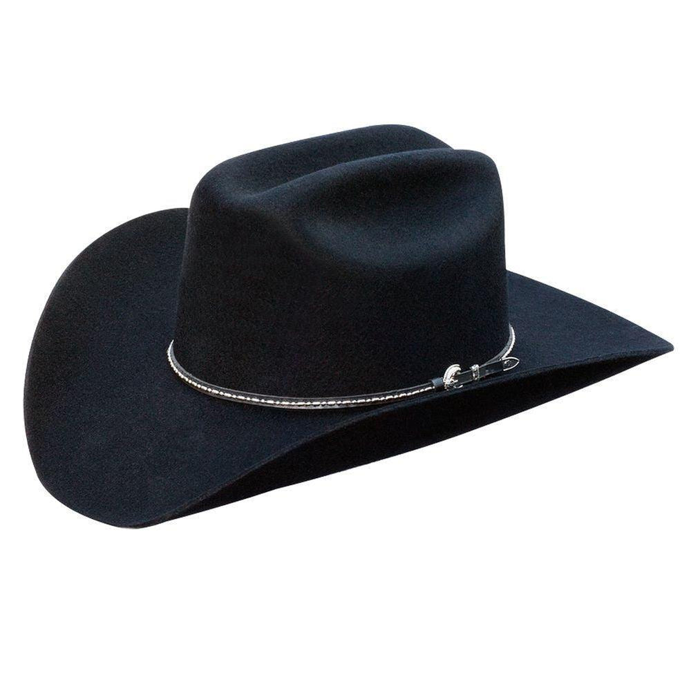 Silverado 100% Wool Felt Low Cattleman Crown 4 Brim Satin Lining Fancy Trim Black - Silverado