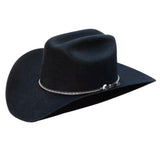 Silverado 100% Wool Felt Low Cattleman Crown 4 Brim Satin Lining Fancy Trim Black - Silverado