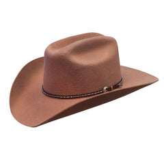 Silverado 100% Wool Felt Low Cattleman Crown 4 Brim Satin Lining Fancy Trim Fawn - Flyclothing LLC