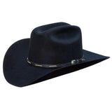 Silverado 100% Wool Felt Low Cattleman Crown 4 Brim Satin Lining Fancy Trim Black - Silverado