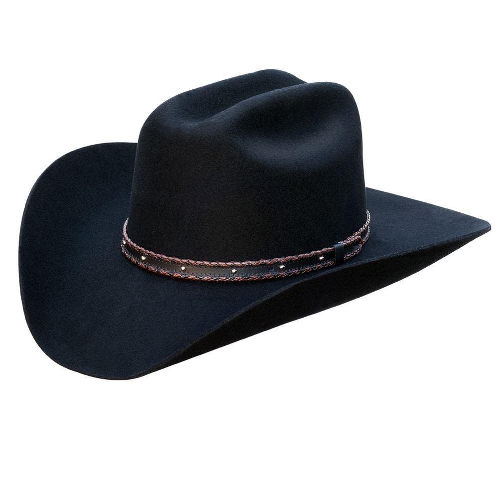 Silverado 100% Wool Felt Low Cattleman Crown 4 Brim Satin Lining Fancy Trim Black - Flyclothing LLC