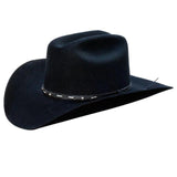 Silverado 100% Wool Felt Low Cattleman Crown 4 Brim Satin Lining Fancy Trim Black - Silverado