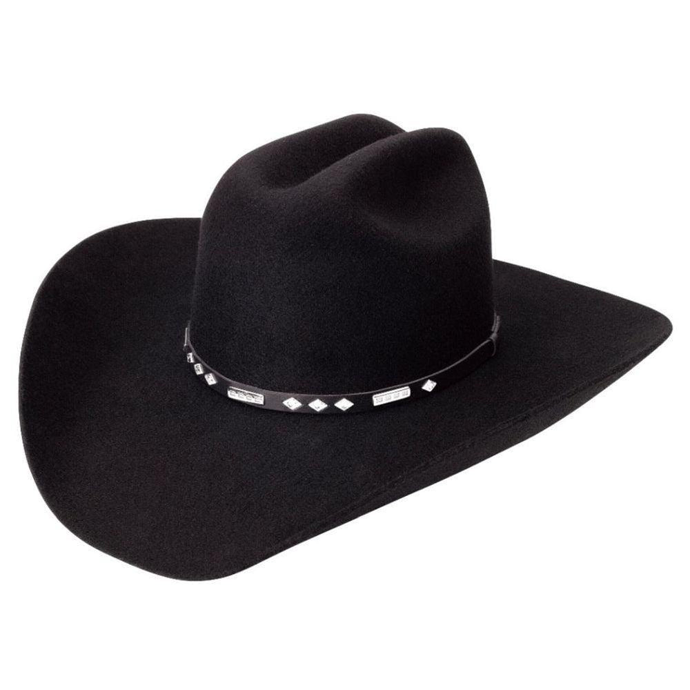 Silverado 100% Wool Felt Cattleman Crown 4 Brim Satin Lining Fancy Band Black - Silverado
