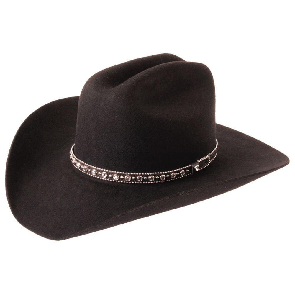 Silverado 100% Wool Felt Cattleman Crown 4 Brim Rhinestone Fancy Band Black - Silverado
