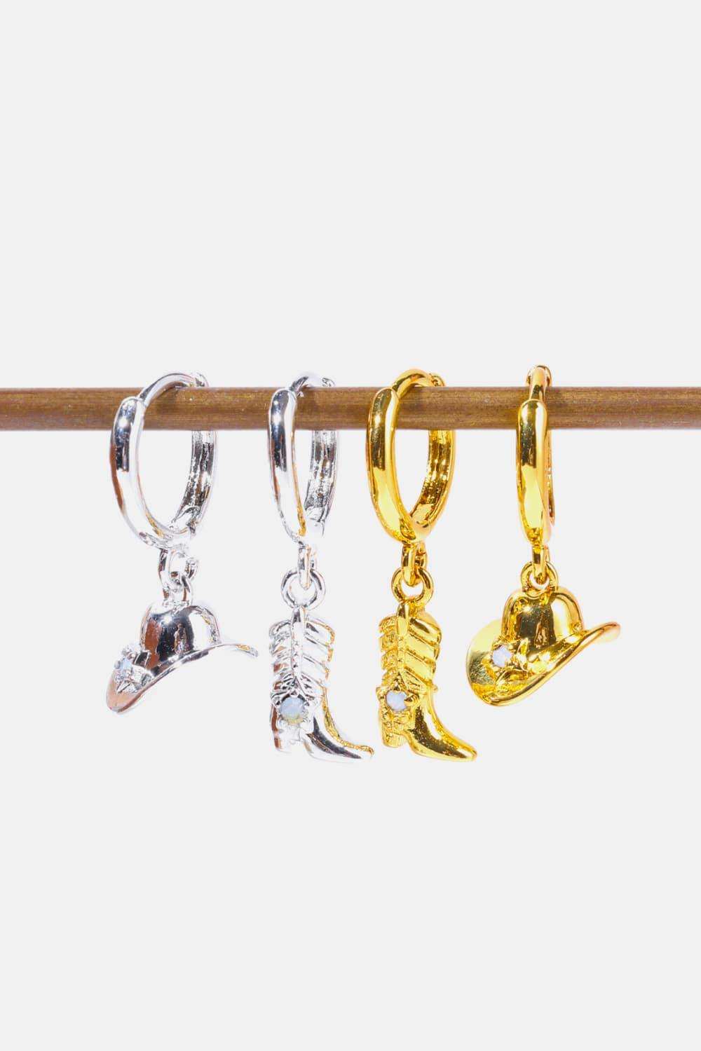 Hat & Boot Shape Asymmetrical Copper 14K Gold Plated Earrings - Trendsi - Flyclothing LLC