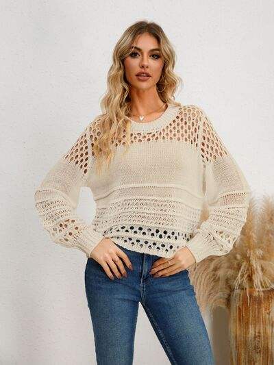 Cutout Round Neck Knit Top - Trendsi - Flyclothing LLC