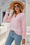 Eyelet Notched Lantern Sleeve T-Shirt - Trendsi - Flyclothing LLC
