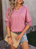 Heathered Notched Lantern Sleeve Blouse - Trendsi - Flyclothing LLC