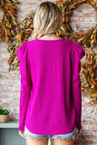 First Love Texture Puff Sleeve Round Neck Blouse - Trendsi