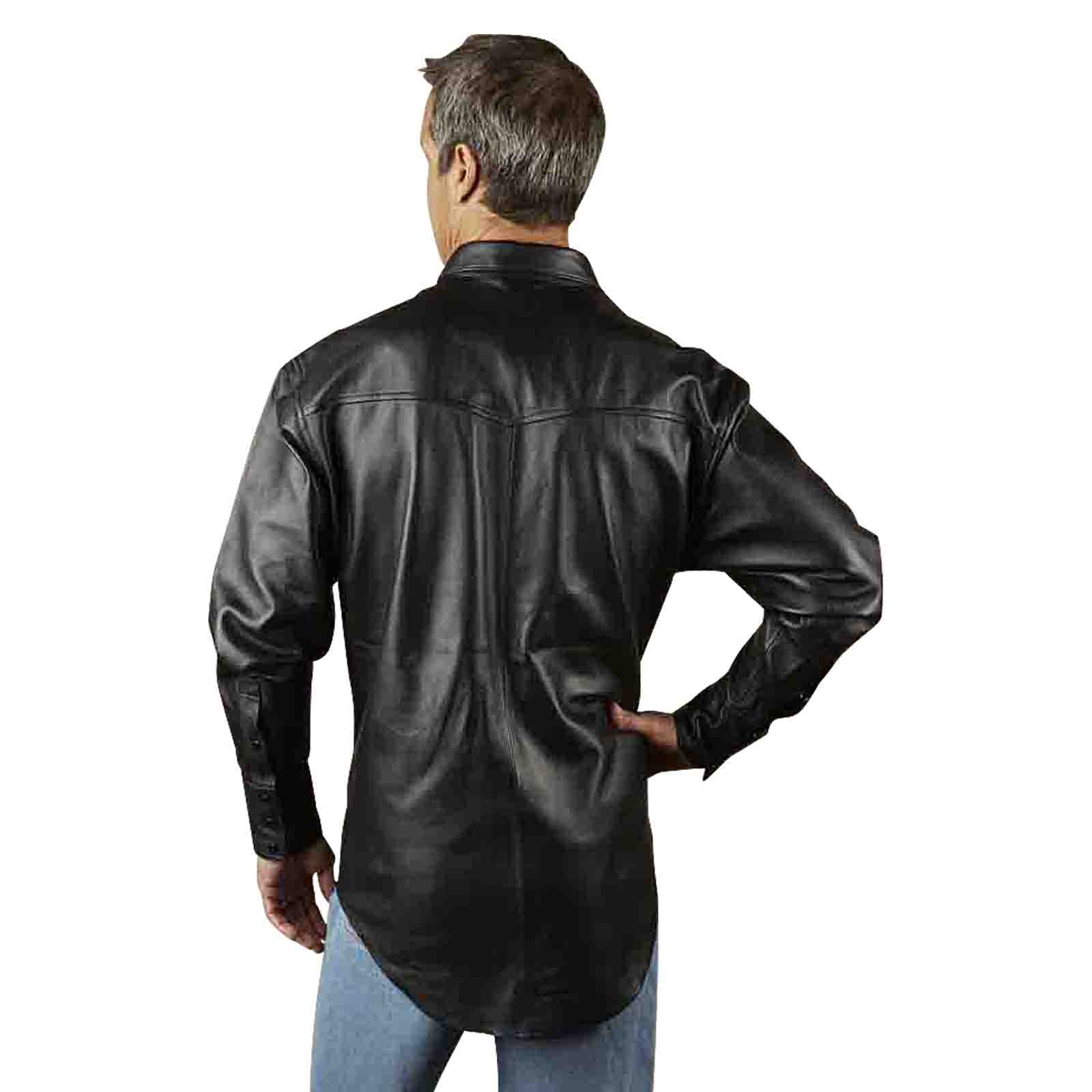 Rockmount Clothing Men's Calf Skin Leather Western Shirt in Charcoal Black - Rockmount Clothing - Flyclothing LLC
