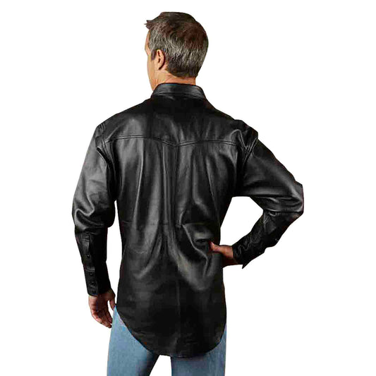 Rockmount Clothing Men's Calf Skin Leather Western Shirt in Charcoal Black