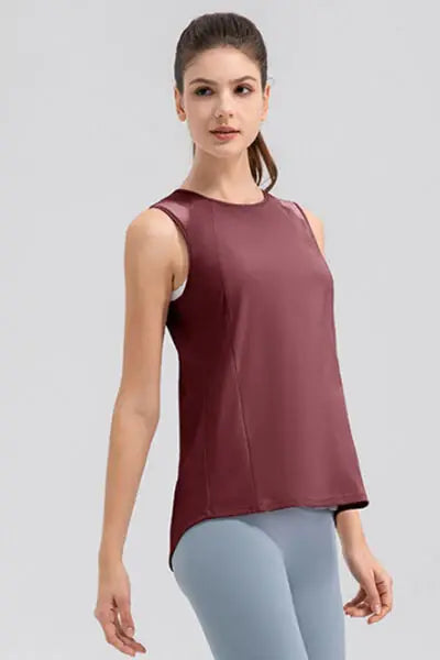 Round Neck Wide strap Active Tank - Trendsi - Flyclothing LLC
