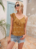 Polka Dot Ruffle Trim Asymmetrical Tank Top - Trendsi - Flyclothing LLC
