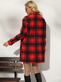 Plaid Collared Longline Coat - Trendsi