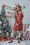 Christmas Asymmetrical Neck Long Sleeve Dress - Trendsi