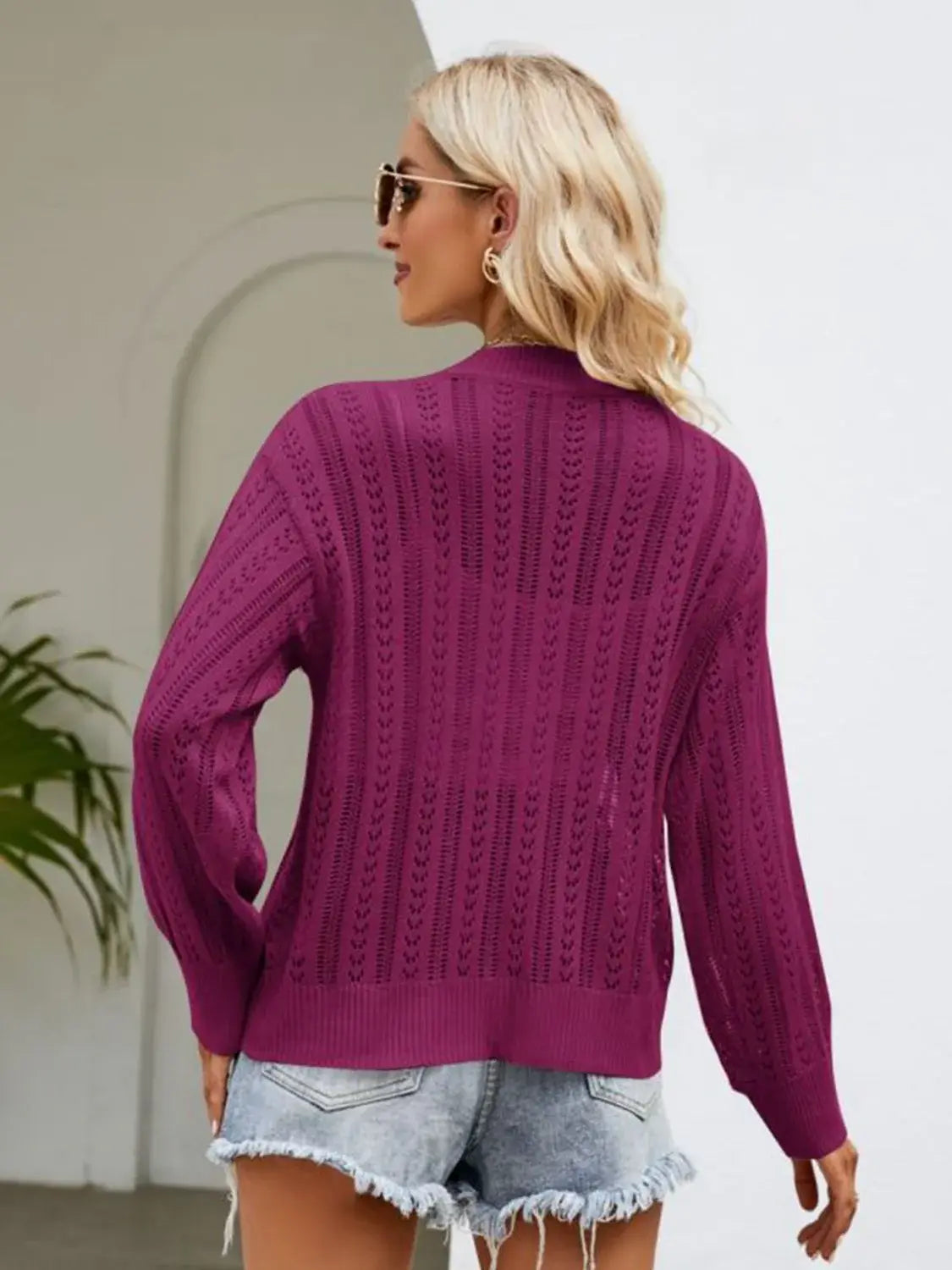 Button Down Ribbed Trim Cardigan - Trendsi - Flyclothing LLC