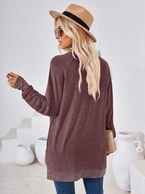 Contrast Mock Neck Long Sleeve T-Shirt - Trendsi - Flyclothing LLC