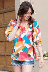 Printed Square Neck Half Sleeve Top - Trendsi - Flyclothing LLC
