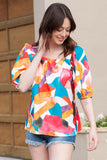 Printed Square Neck Half Sleeve Top - Trendsi