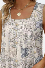 Printed Square Neck Curved Hem Tank - Trendsi