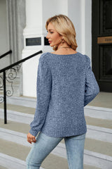 Ribbed Square Neck Long Sleeve T-Shirt - Trendsi