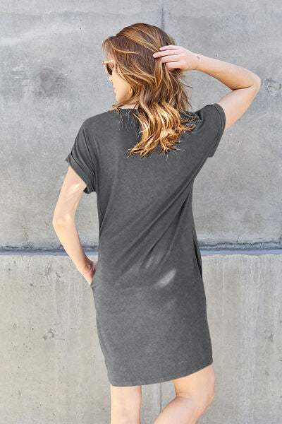 Basic Bae Full Size Round Neck Short Sleeve Dress with Pockets - Trendsi - Flyclothing LLC