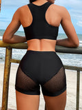 Openwork Sleeveless Top and Shorts Swim Set - Trendsi