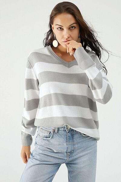 Leopard V-Neck Long Sleeve Sweater - Trendsi - Flyclothing LLC