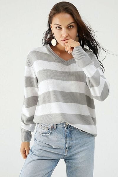 Leopard V-Neck Long Sleeve Sweater - Trendsi