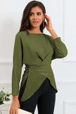 Boat Neck Back Tie Long Sleeve Satin Blouse - Trendsi - Flyclothing LLC