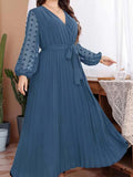 Plus Size Swiss Dot Tie Waist Maxi Dress - Trendsi