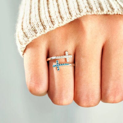 Zircon 925 Sterling Silver Double Cross Bypass Ring - Flyclothing LLC