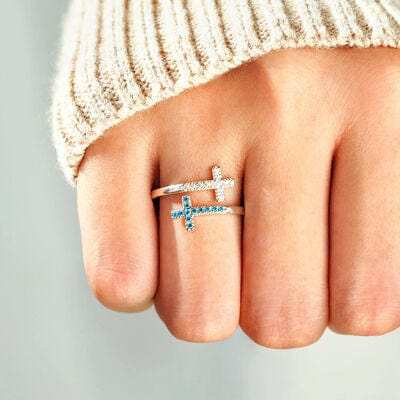 Zircon 925 Sterling Silver Double Cross Bypass Ring - Trendsi - Flyclothing LLC