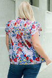 Plus Size Floral Smocked Flutter Sleeve Blouse - Trendsi - Flyclothing LLC