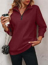 Zip-Up Dropped Shoulder Sweatshirt - Trendsi - Flyclothing LLC