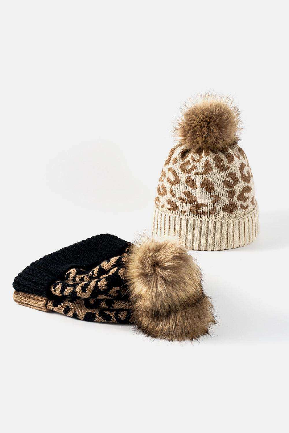 Leopard Pom-Pom Cuffed Beanie - Trendsi - Flyclothing LLC