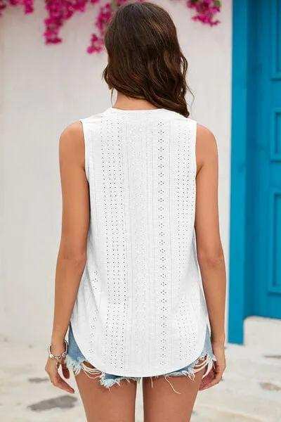 Eyelet Notched Sleeveless Top - Trendsi - Flyclothing LLC