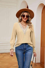 Contrast Flounce Sleeve Blouse - Trendsi