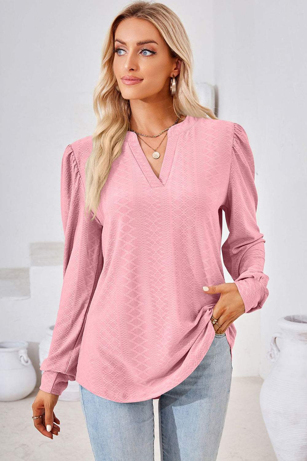 Notched Long Sleeve T-Shirt - Trendsi - Flyclothing LLC