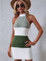 Color Block Halter Neck Knit Dress - Trendsi - Flyclothing LLC