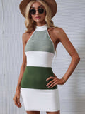 Color Block Halter Neck Knit Dress - Trendsi - Flyclothing LLC