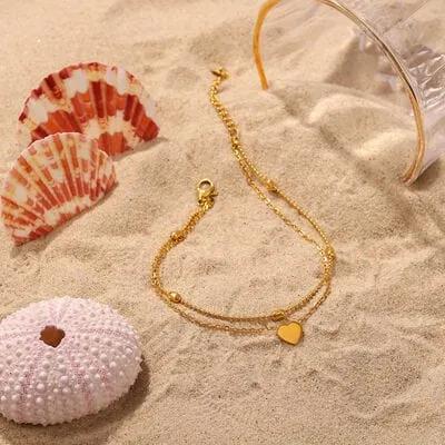 Heart Shape Double-Layered Anklet - Trendsi