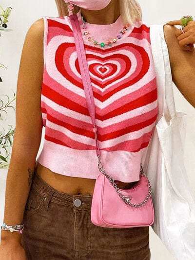 Heart Mock Neck Sweater Vest - Trendsi - Flyclothing LLC