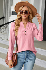 Notched Long Sleeve T-Shirt - Trendsi - Flyclothing LLC