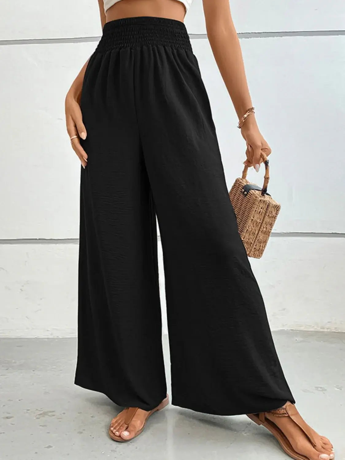 Wide Waistband Relax Fit Long Pants - Trendsi - Flyclothing LLC
