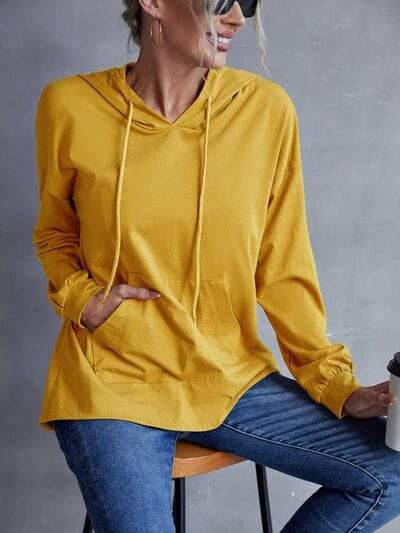 Drawstring Pocketed Dropped Shoulder Hoodie - Trendsi - Flyclothing LLC