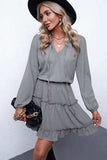 Frill Tie Neck Balloon Sleeve Dress - Trendsi - Flyclothing LLC